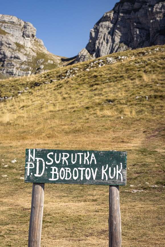 Sign at the Bobotov Kuk hike in Montenegro