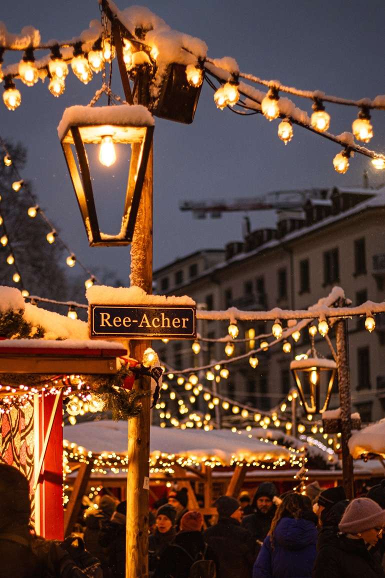 Street sign and fairy lights
