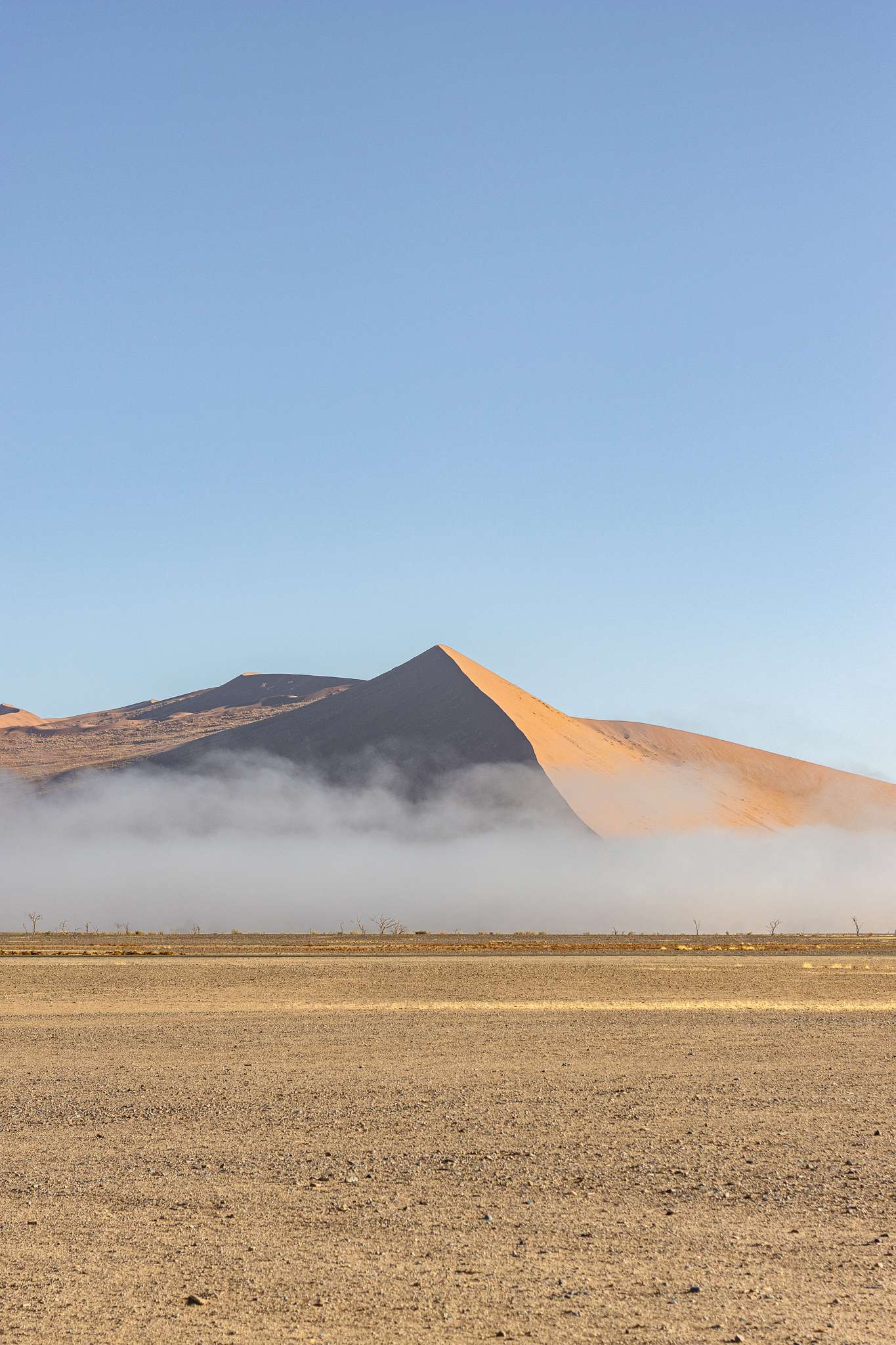 Dunes in the fog in Namibia 2-week Namibia itinerary