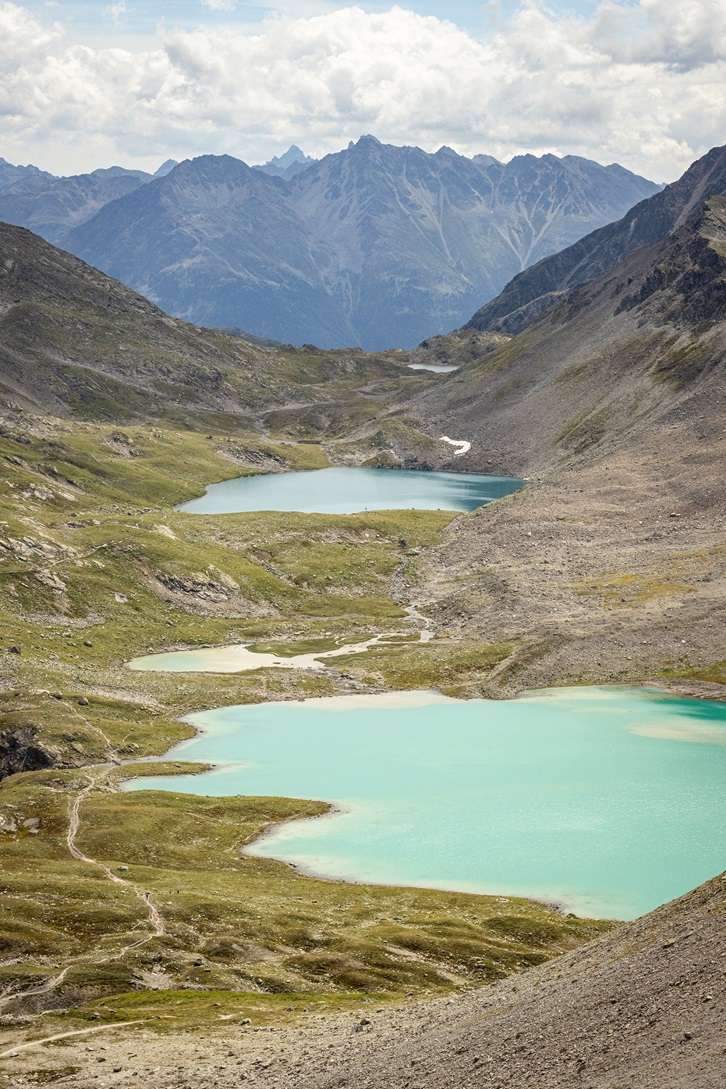 Jöriseen lakes in Switzerland Trail signs on the Fälensee hike.